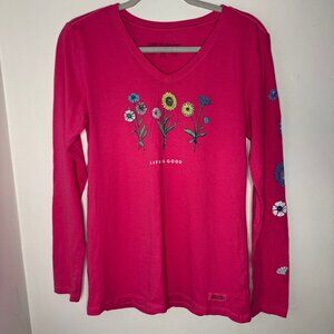 Life is Good Crusher Tee Women’s Size M Pink V-neck Floral